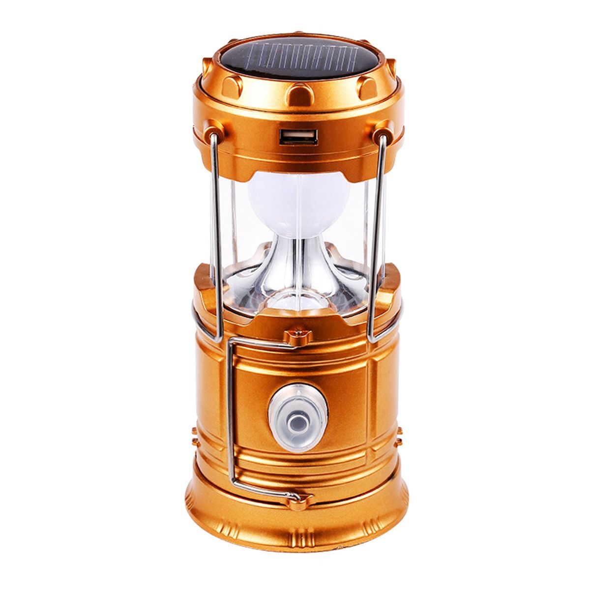 Solar LED Portable Lantern Telescopic Torch Lamp Multi-Function Outdoor Camping Emergency Tent Lamp COB Lighting Gold