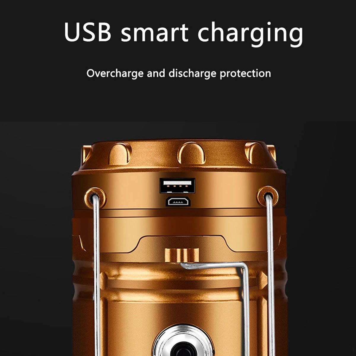 Solar LED Portable Lantern Telescopic Torch Lamp Multi-Function Outdoor Camping Emergency Tent Lamp COB Lighting Gold