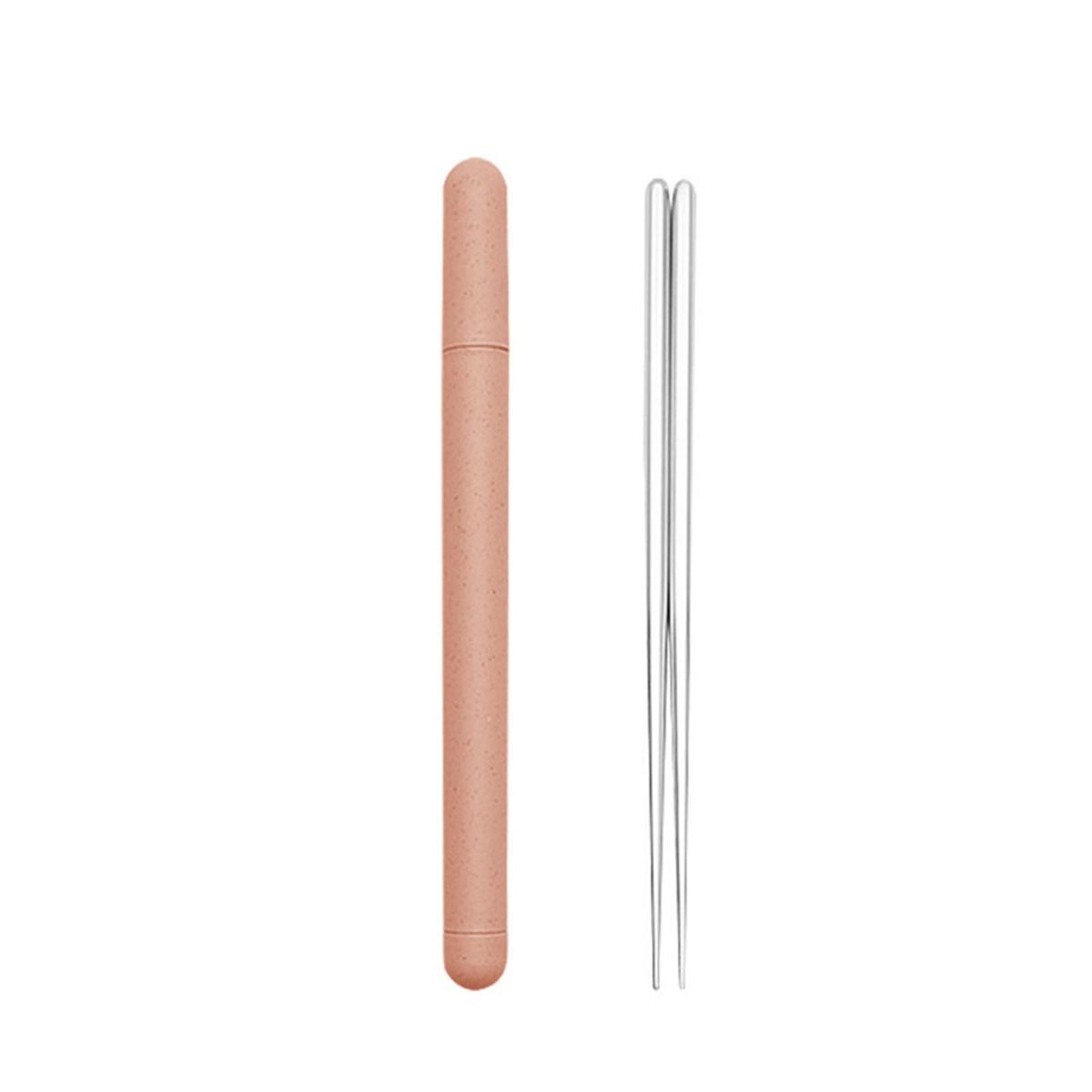 1 Set Food Travel Chopstick with Storage Holder Pink