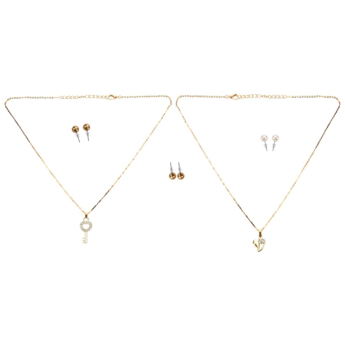 Gold Color Simulated Pearl Jewelry Suit For Women Heart Key