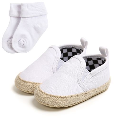 Baby Boys White Toddler Loafers Shoe + Cute Socks
