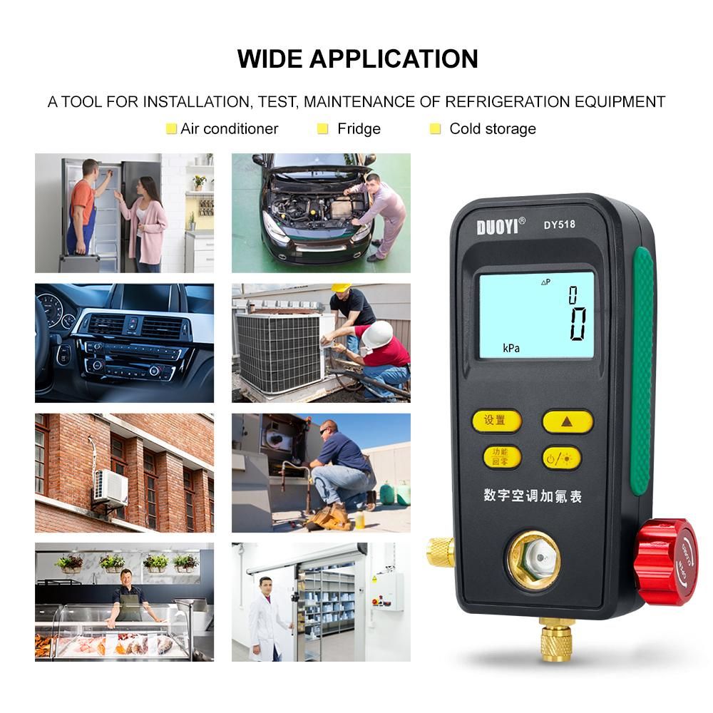 Refrigeration Digital Manifold Gauge Meter HVAC System Vacuum Pressure Temperature Tester with Carry Bag for Air Conditioner Refrigerator