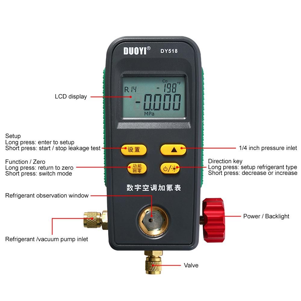 Refrigeration Digital Manifold Gauge Meter HVAC System Vacuum Pressure Temperature Tester with Carry Bag for Air Conditioner Refrigerator