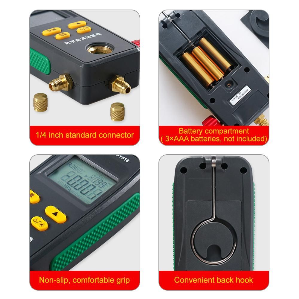 Refrigeration Digital Manifold Gauge Meter HVAC System Vacuum Pressure Temperature Tester with Carry Bag for Air Conditioner Refrigerator