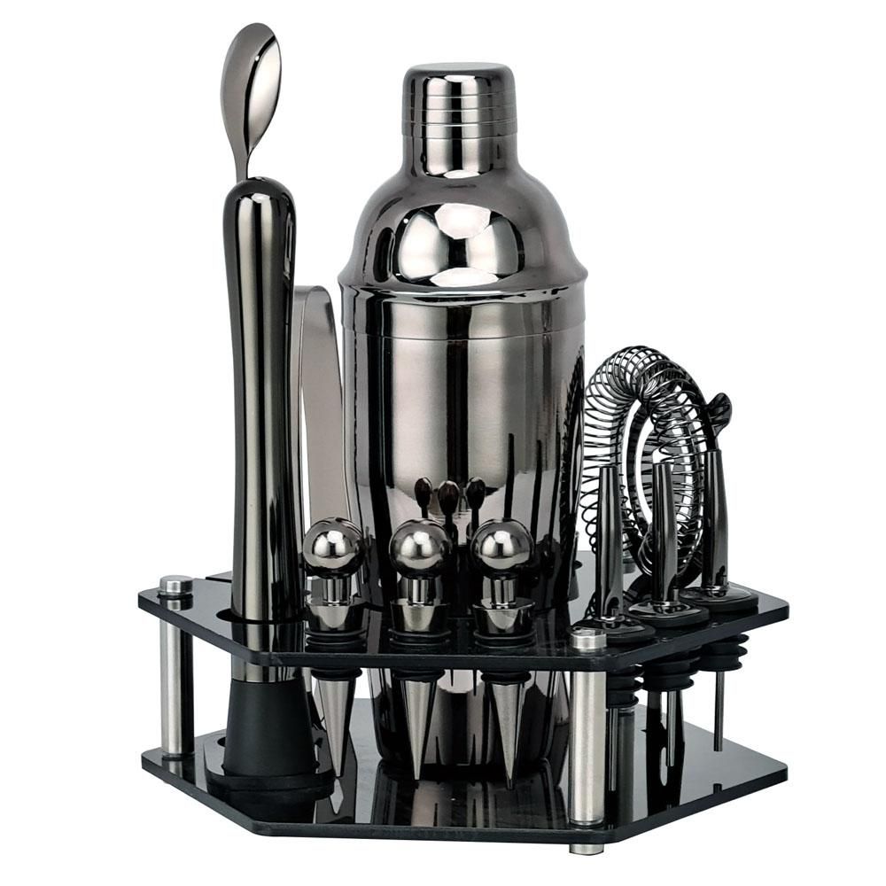 14pcs Bar Cocktail Set Shaker Drink Making Kit Stainless Steel Mixer Making Gift with Storage Rack