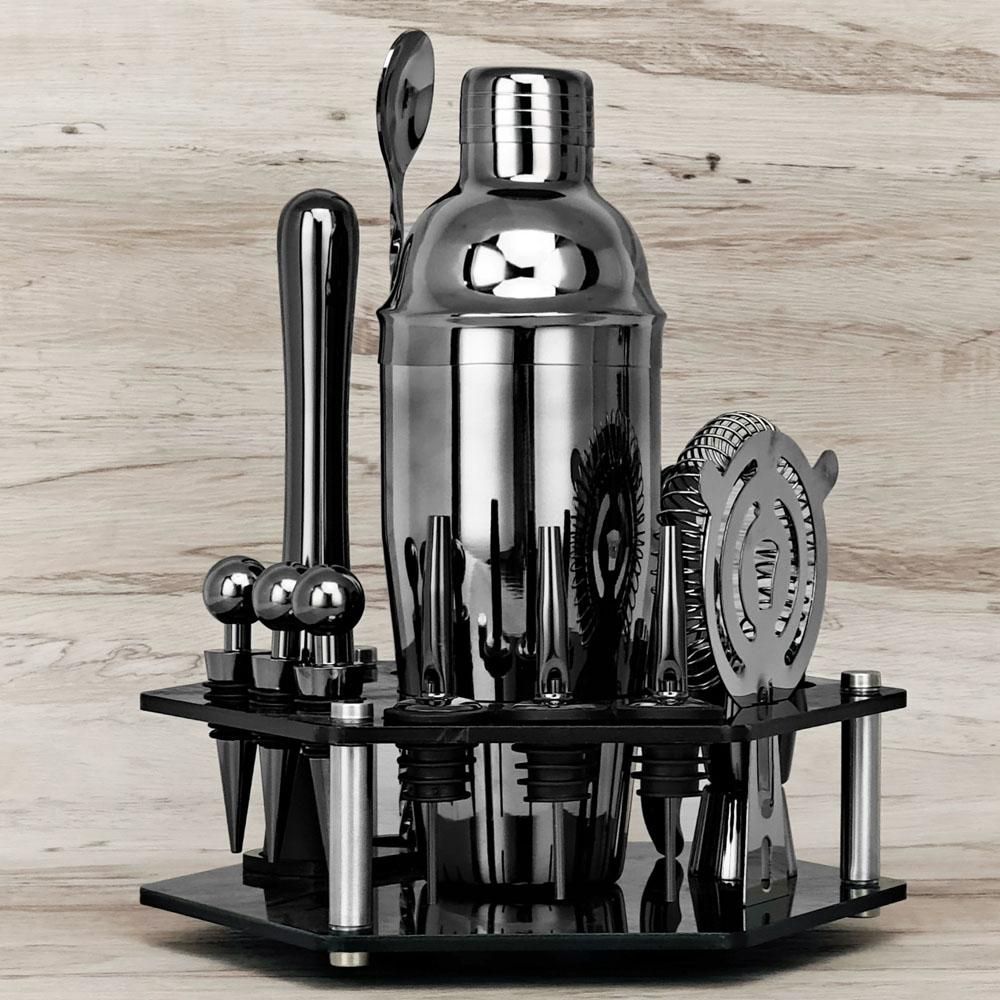 14pcs Bar Cocktail Set Shaker Drink Making Kit Stainless Steel Mixer Making Gift with Storage Rack