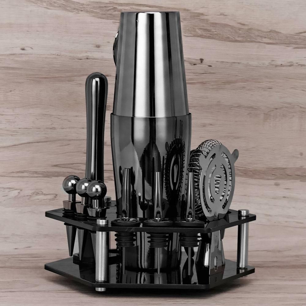 14pcs Bar Cocktail Set Shaker Drink Making Kit Stainless Steel Mixer Making Gift with Storage Rack