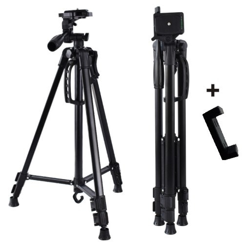 3366 Tripod Stand For Phones And Camera With Phone Holder And Bag - Black