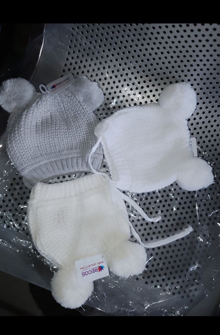3in1 SOFT TOUCH Baby Pom Pom Knitted  Cap