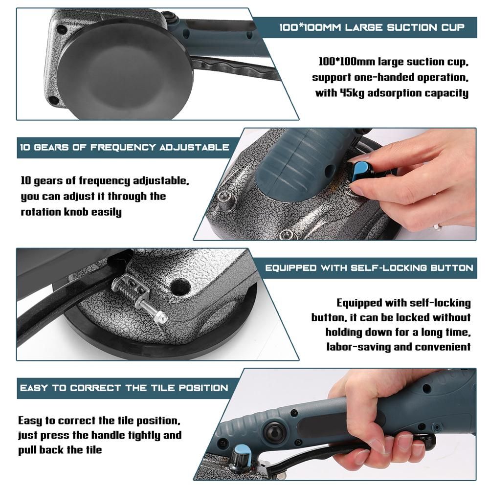 10-150Hz Tile Tiling Machine Wall Floor Tiles Laying Vibrating Tool with 100*100mm Suction Cup