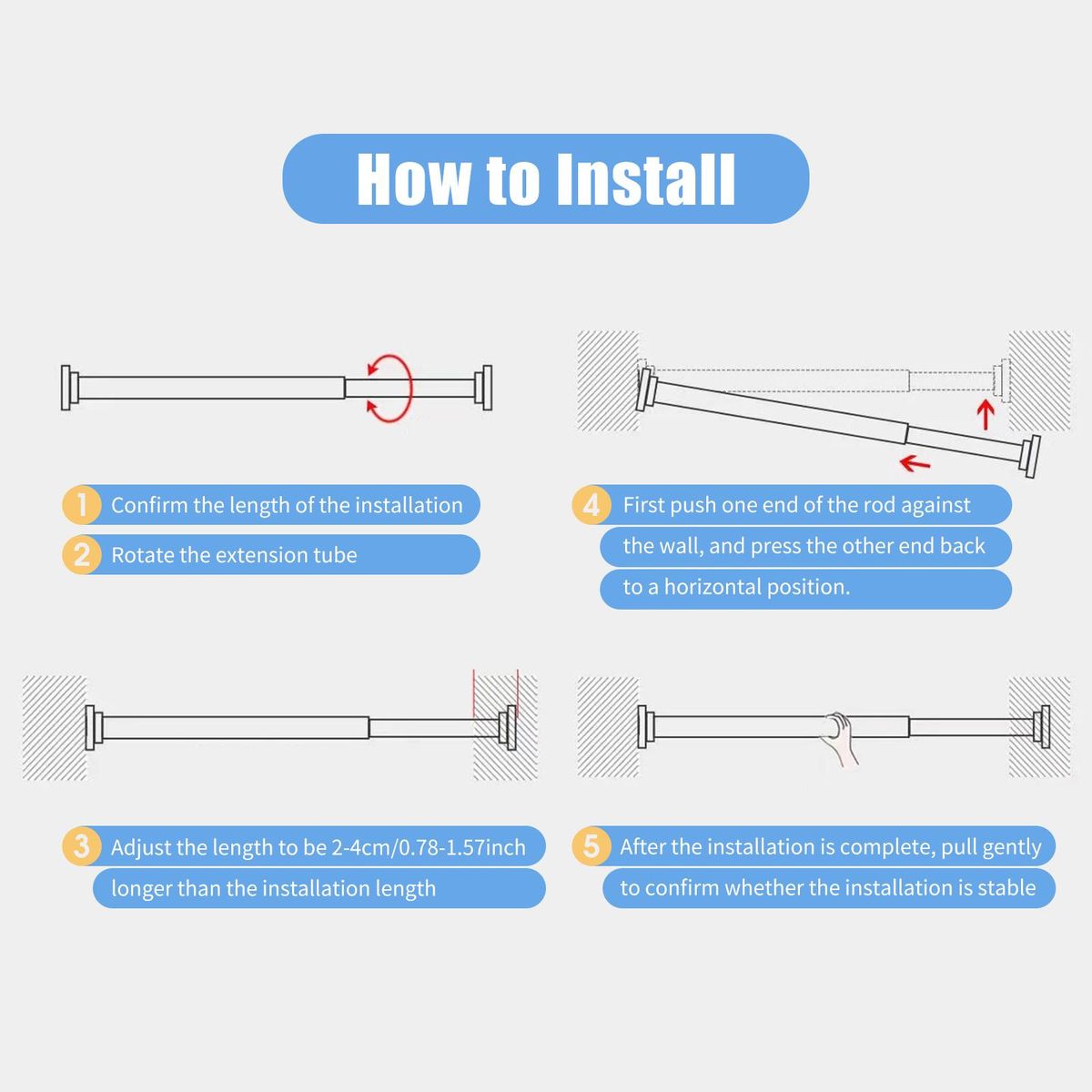 Non-Slip Spring Tension Curtain Rod 20 to 32 Inch Expandable Curtain Rod No Drilling No Rust Bath Closet Hanging Pole for Windows or Shower Bathroom