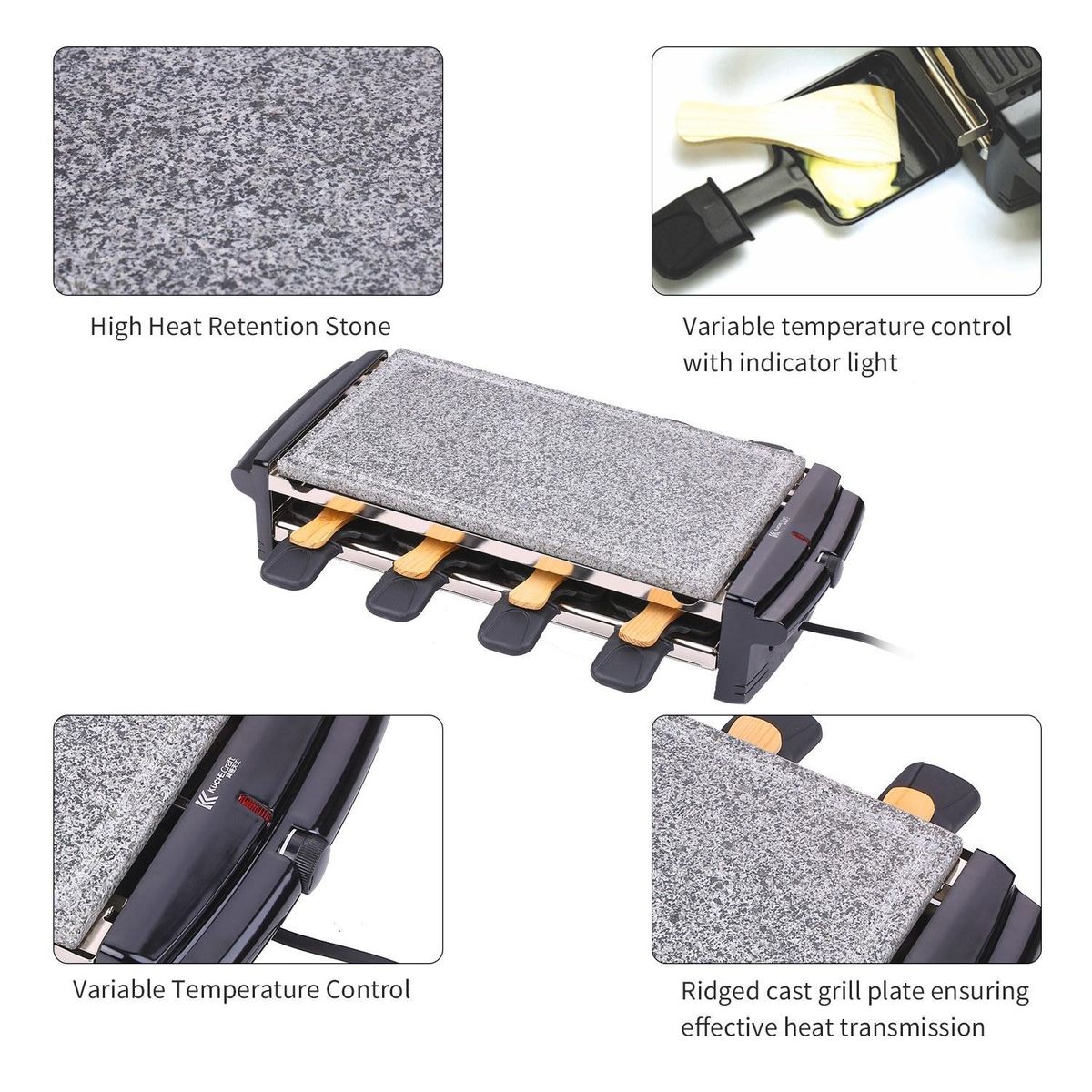 Pan Fry Stone Grill Electric Smokeless BBQ Nonstick Barbecue Multifunctional Fry Stone Grill Hot Stone Cooking with 8 Baking Pans for Household and Outdoors EU Plug