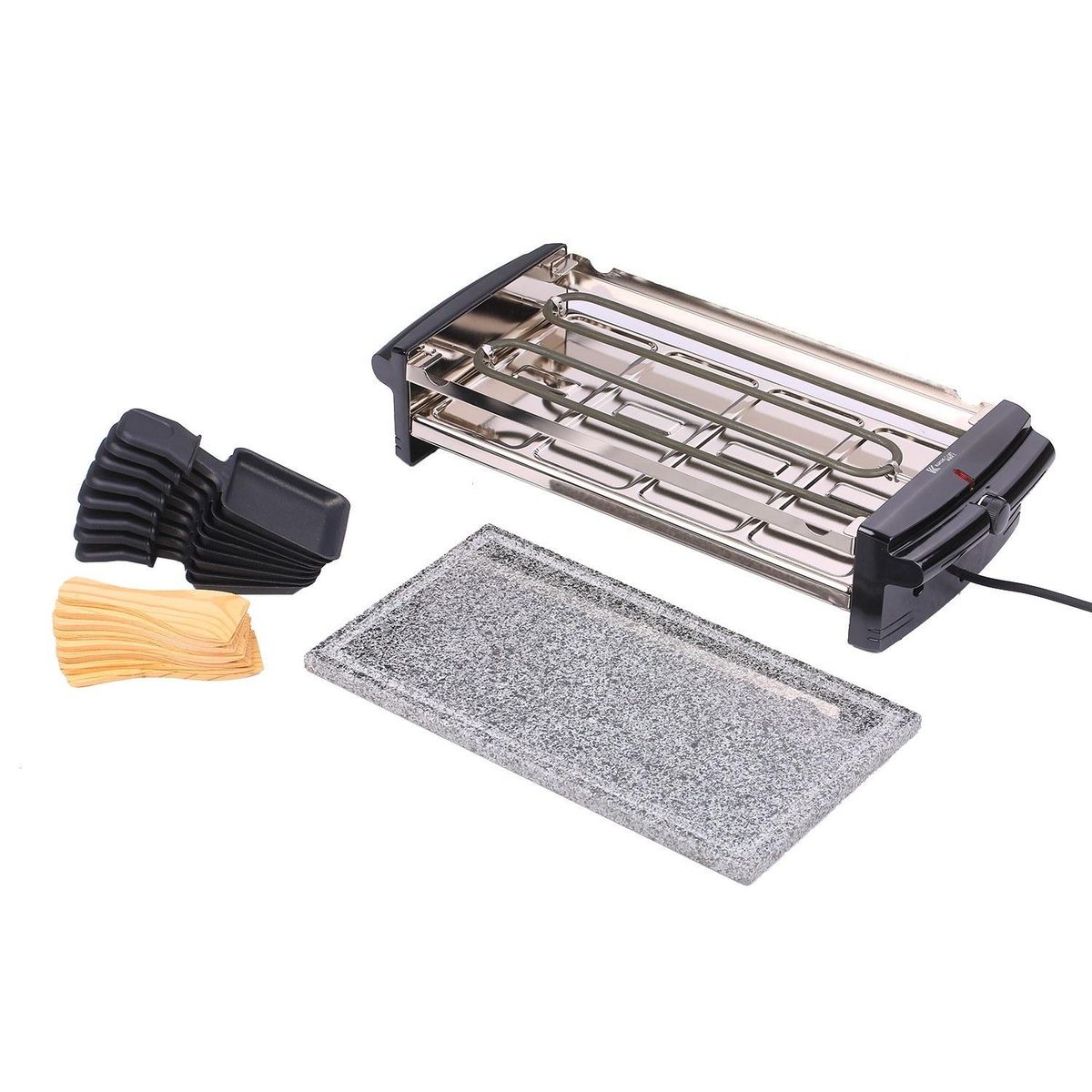 Pan Fry Stone Grill Electric Smokeless BBQ Nonstick Barbecue Multifunctional Fry Stone Grill Hot Stone Cooking with 8 Baking Pans for Household and Outdoors EU Plug
