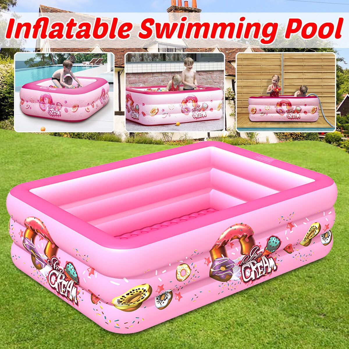 3 Layers Family Inflatable Swimming Pool, 210x135x55cm Full-Sized Inflatable Lounge Pool For Baby, Kiddie, Kids, Adult, Infant, Toddlers For Ages 3+,Outdoor, Garden, Backyard, Summer Water Party 130cm