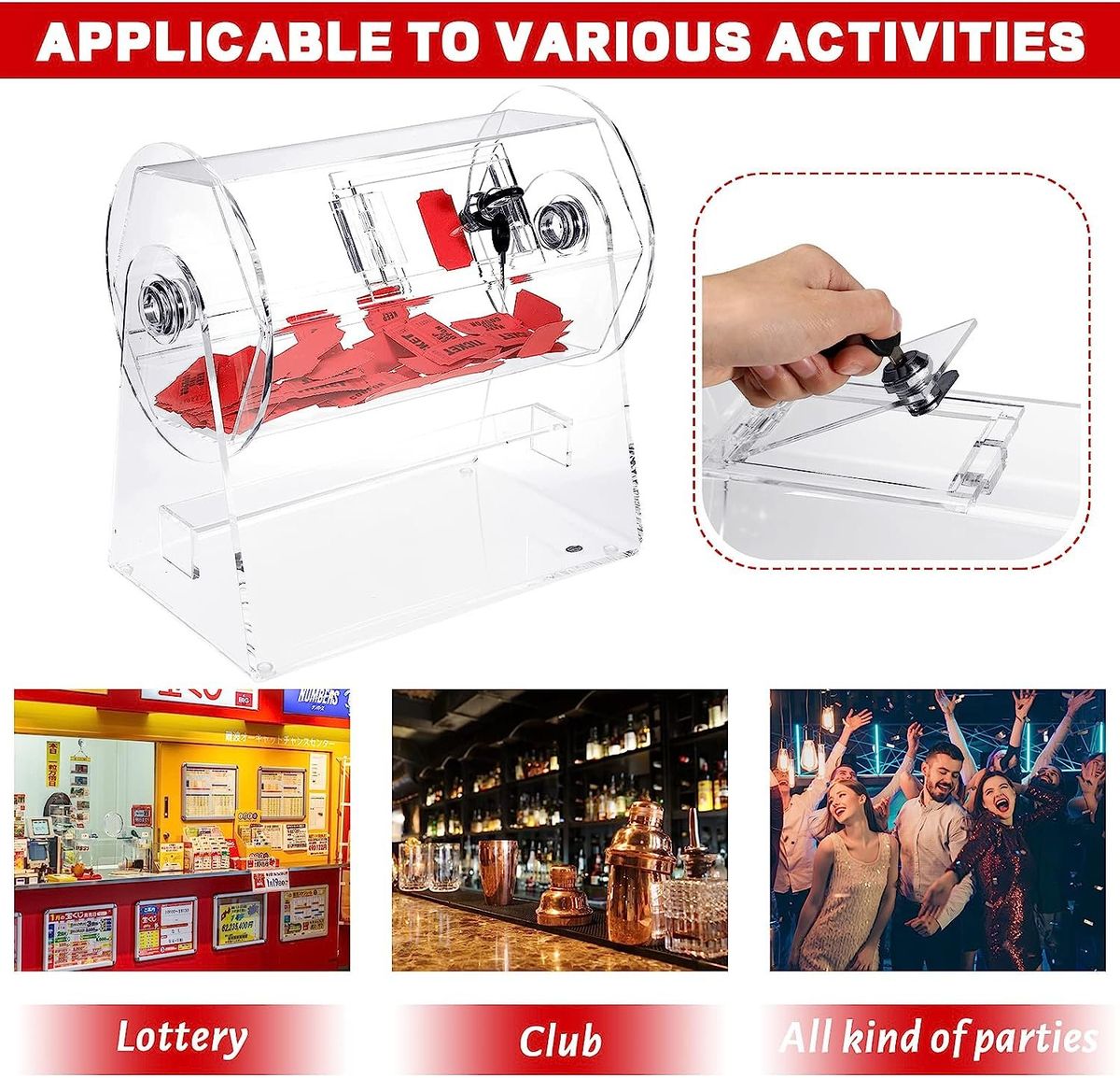 Acrylic Raffle Ticket Spinner Drum Clear Transparent Box For