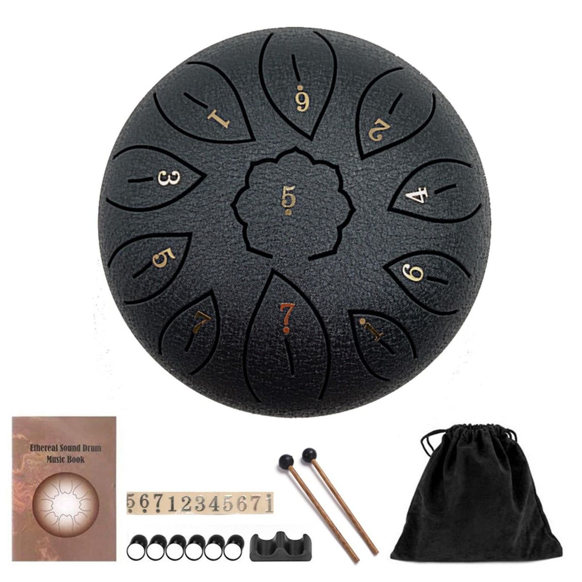 6in Metal Tongue Drum Mini 11-Tone Hand Pan Drums with Drumsticks Percussion Musical Instruments