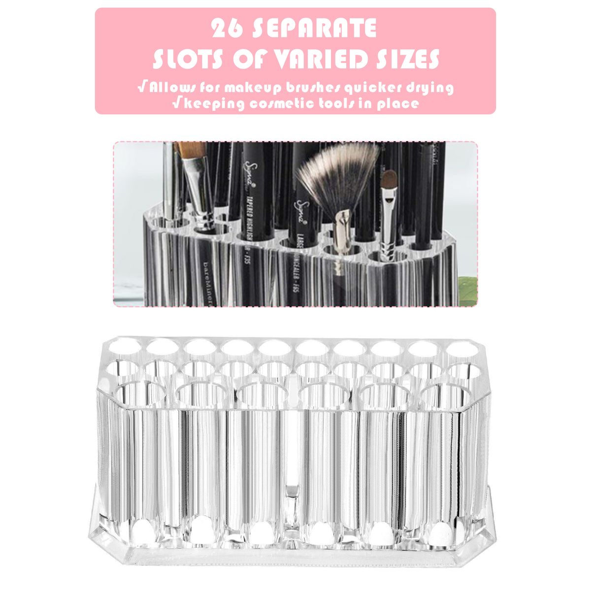 26 Slots Makeup Brush Storage Anti-skid Acrylic Cosmetic
