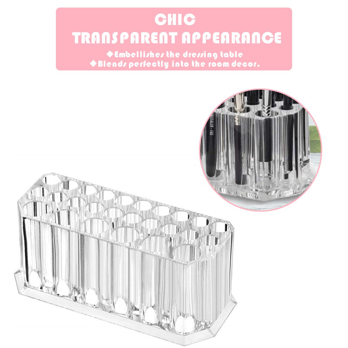 26 Slots Makeup Brush Storage Anti-skid Acrylic Cosmetic