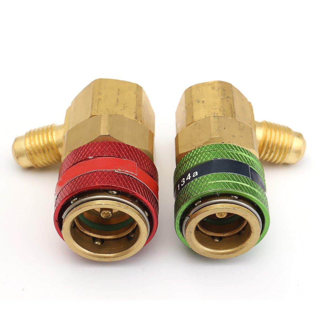 2Pcs Car AC R134a System Port Hose Side Quick Connectors Couplers Adapters 1/4inch M