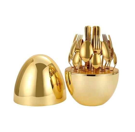 24 Pieces/ Set Of Luxury Egg Shape Cutlery (Golden)