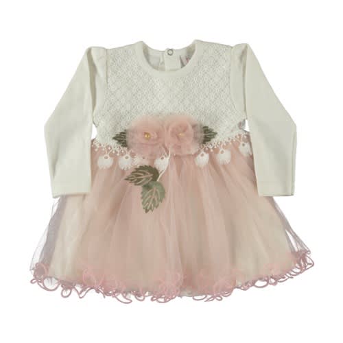 Baby Girl Dress With Rose Petals Powdered Pink