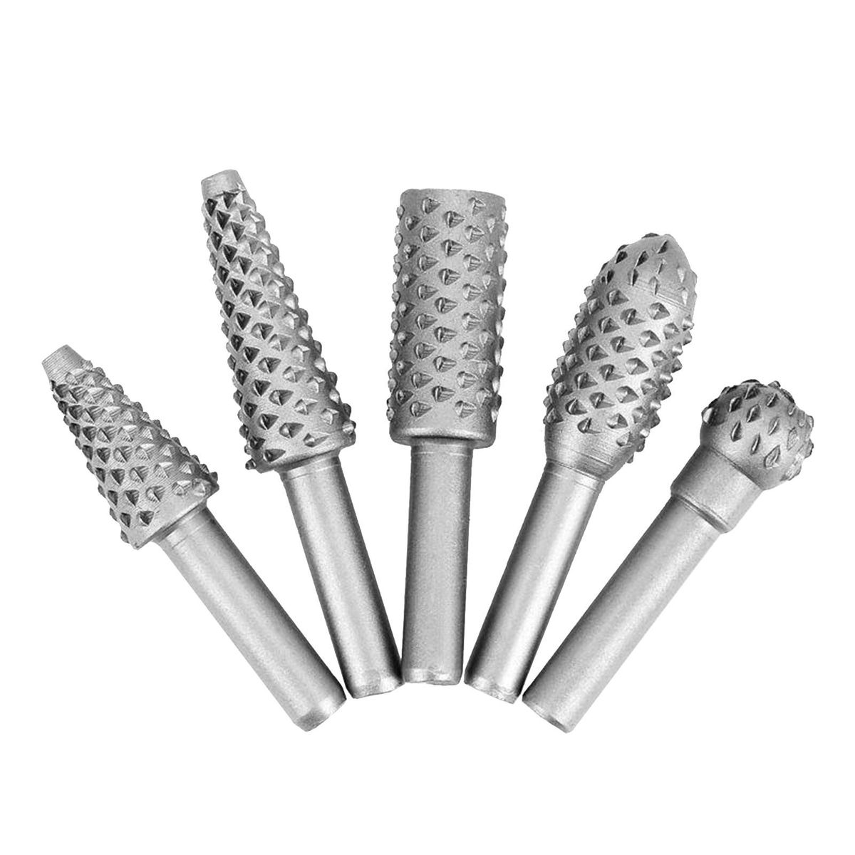 5 PCS Rotary Burr Rasp Wood Plastic Carving File Woodworking Drill Bit 1/4-inch Round Shank Chisel Embossed Deburring Polishing Grinding Head for Carpenter