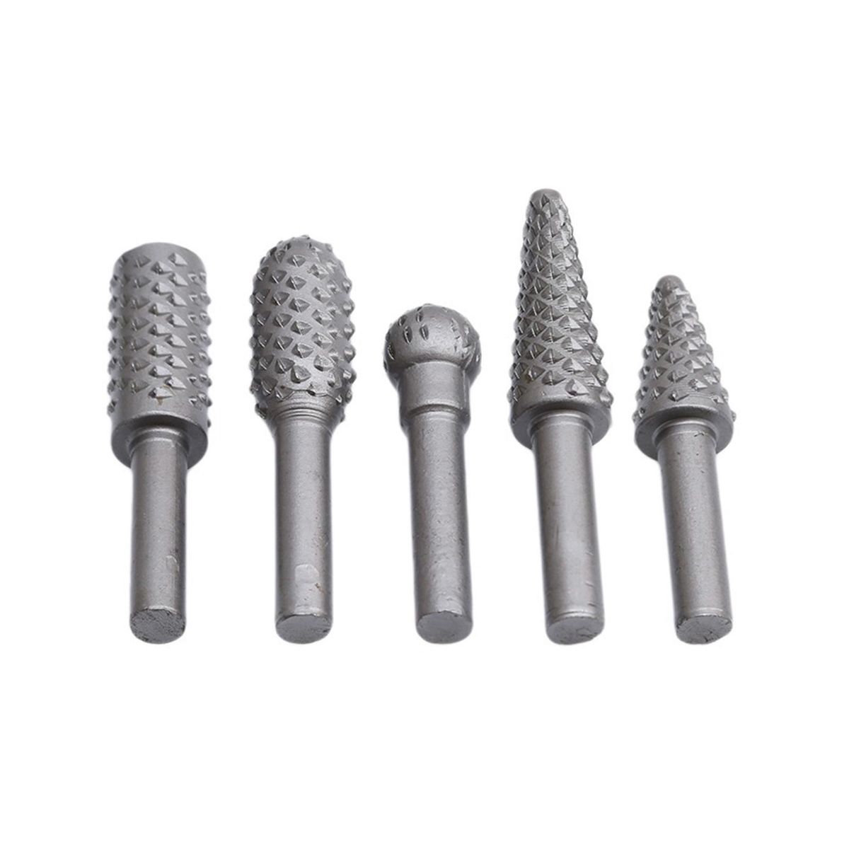 5 PCS Rotary Burr Rasp Wood Plastic Carving File Woodworking Drill Bit 1/4-inch Round Shank Chisel Embossed Deburring Polishing Grinding Head for Carpenter