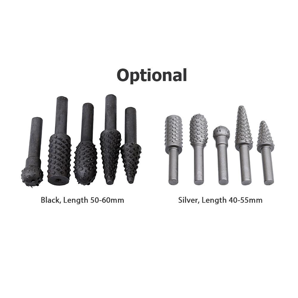 5 PCS Rotary Burr Rasp Wood Plastic Carving File Woodworking Drill Bit 1/4-inch Round Shank Chisel Embossed Deburring Polishing Grinding Head for Carpenter