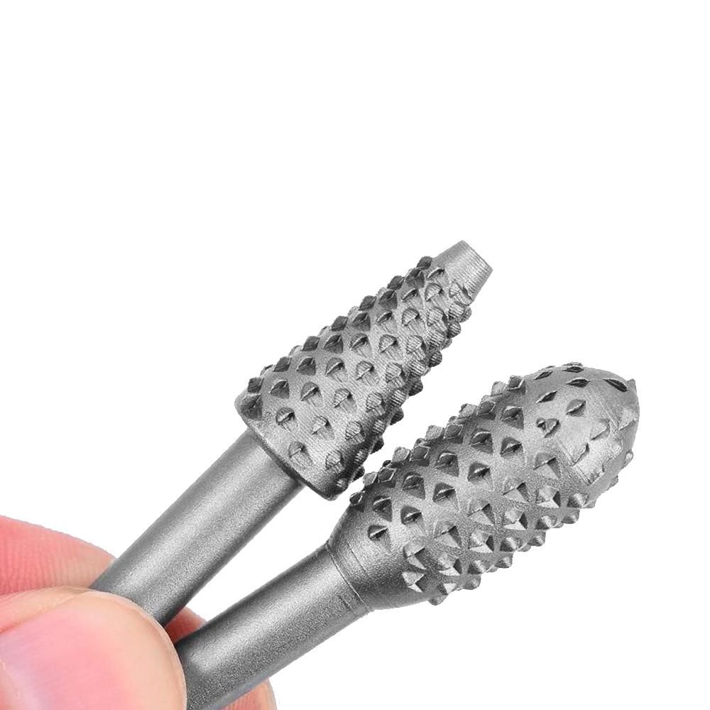 5 PCS Rotary Burr Rasp Wood Plastic Carving File Woodworking Drill Bit 1/4-inch Round Shank Chisel Embossed Deburring Polishing Grinding Head for Carpenter