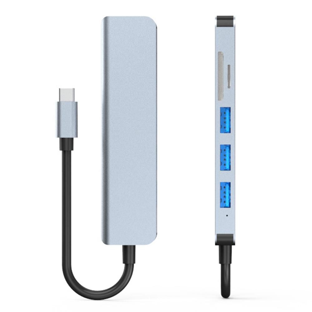 6-in-1 Type-C Hub Multifunctional Type-C Converter Aluminum Alloy Shell with USB3.0 USB2.0 HD Ports TF SD Card Slots