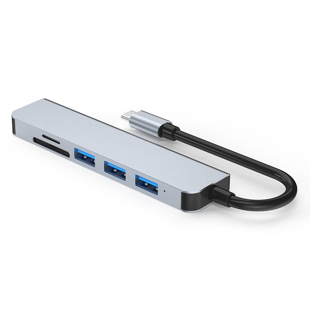 6-in-1 Type-C Hub Multifunctional Type-C Converter Aluminum Alloy Shell with USB3.0 USB2.0 HD Ports TF SD Card Slots