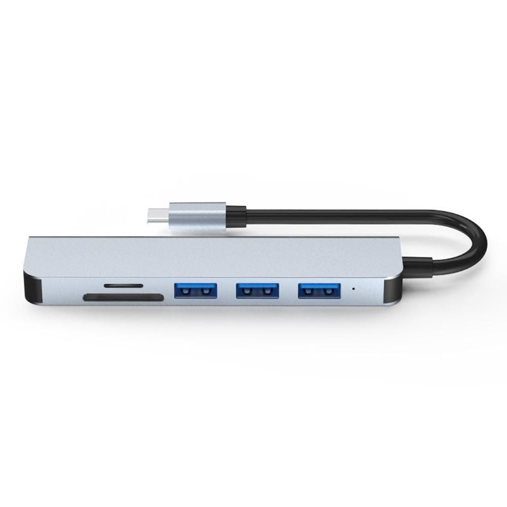 6-in-1 Type-C Hub Multifunctional Type-C Converter Aluminum Alloy Shell with USB3.0 USB2.0 HD Ports TF SD Card Slots