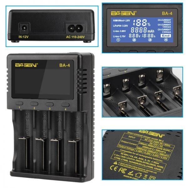 Basen BA-4 Charger LCD Screen US Plug LCD Display Charger For 26650 21700 20700 18650 18490 18350 17670 17500 16340(RCR123) 14500 10440 US Plug