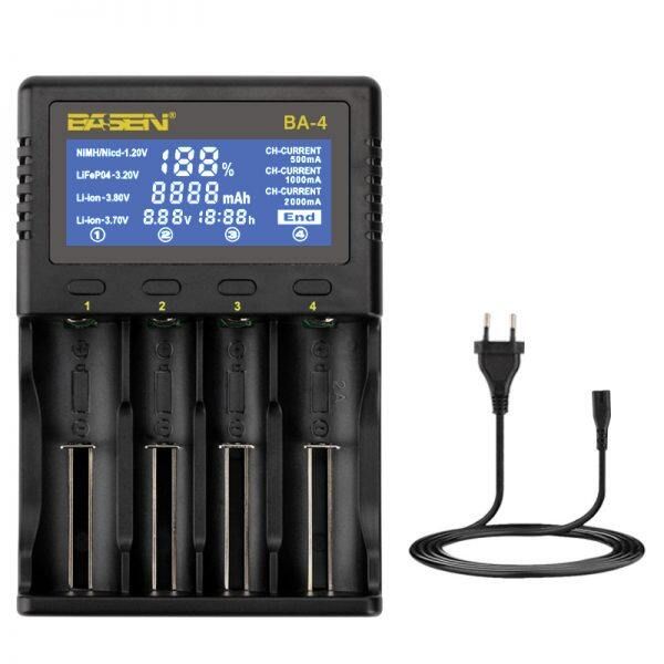 Basen BA-4 Charger LCD Screen US Plug LCD Display Charger For 26650 21700 20700 18650 18490 18350 17670 17500 16340(RCR123) 14500 10440 US Plug
