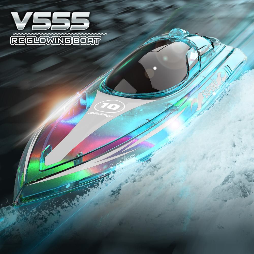 2.4GHz Remote Control Boat with LED Lights Electric Racing Boat Outdoor Pools Lakes Boat with Night Light Water Sensor Switch Low-Battery Reminder for Child Adults Gifts