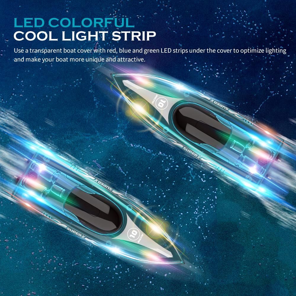 2.4GHz Remote Control Boat with LED Lights Electric Racing Boat Outdoor Pools Lakes Boat with Night Light Water Sensor Switch Low-Battery Reminder for Child Adults Gifts