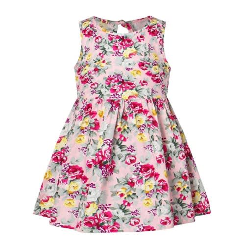 Girls Sleeveless Floral Dress - Pink