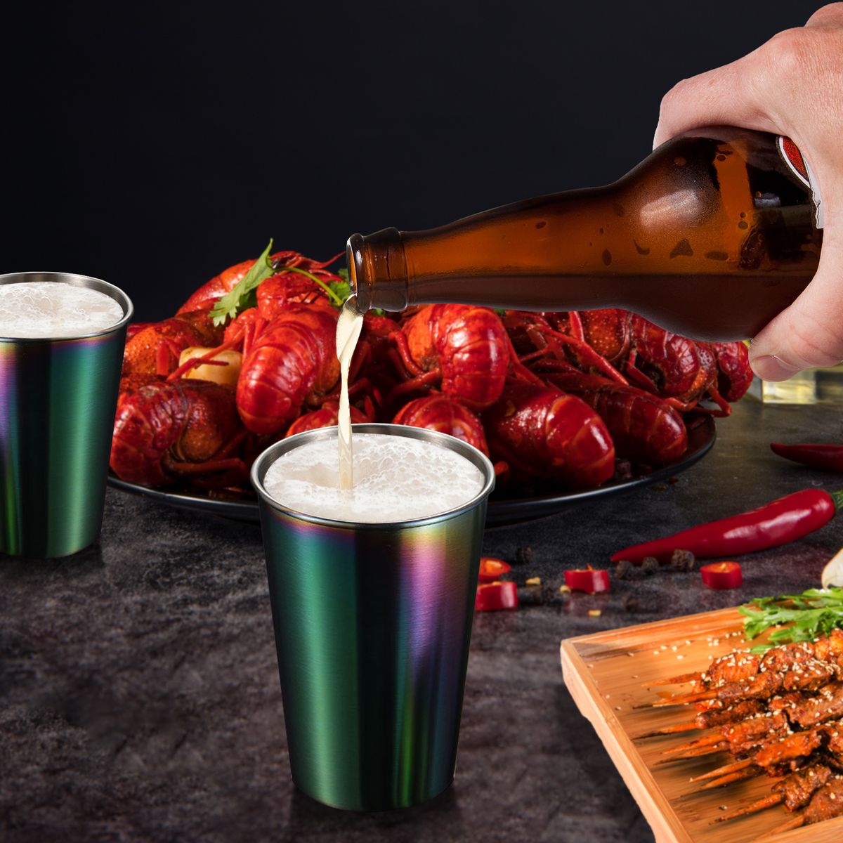 5pcs Stainless Steel Cups 500ml Capacity For Kids Adults