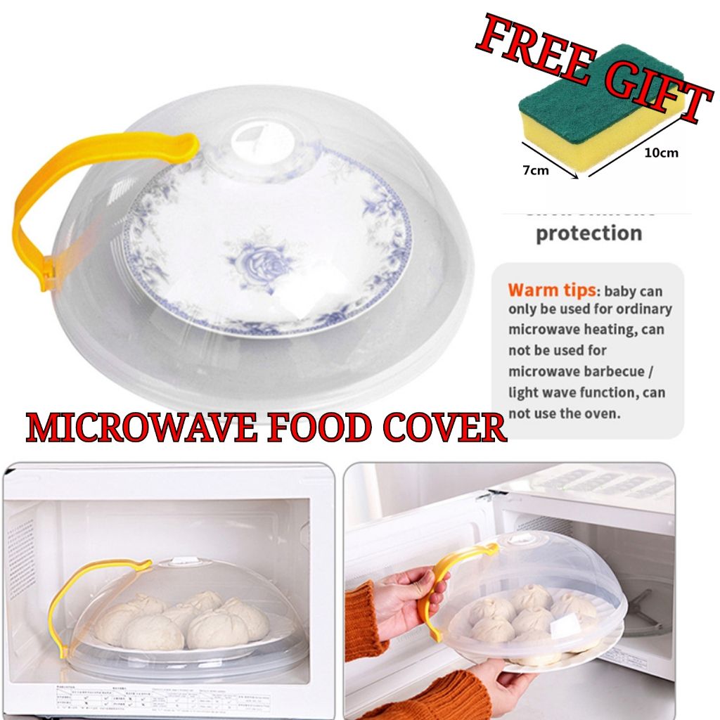 Microwave Food Cover Plate Lid Transparent Anti-Splash Cap With Handle + Free Gift