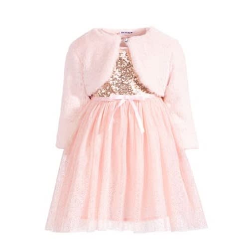 Special Occasion Girls' Sequin Dress With Fur Bolero Jacket Petit Coat