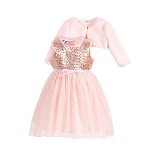 Special Occasion Girls' Sequin Dress With Fur Bolero Jacket Petit Coat