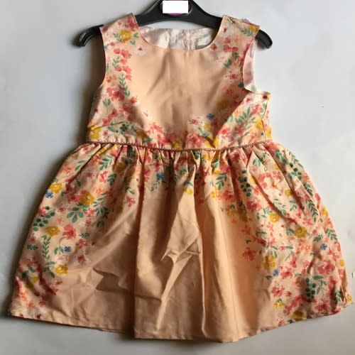 Flowery Print Cotton Dress For Babies'- Beige