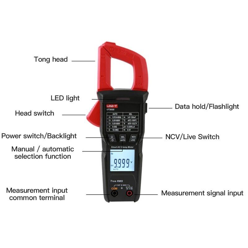 UNI-T Digital Clamp Meter UT202S AC 600A True RMS NCV