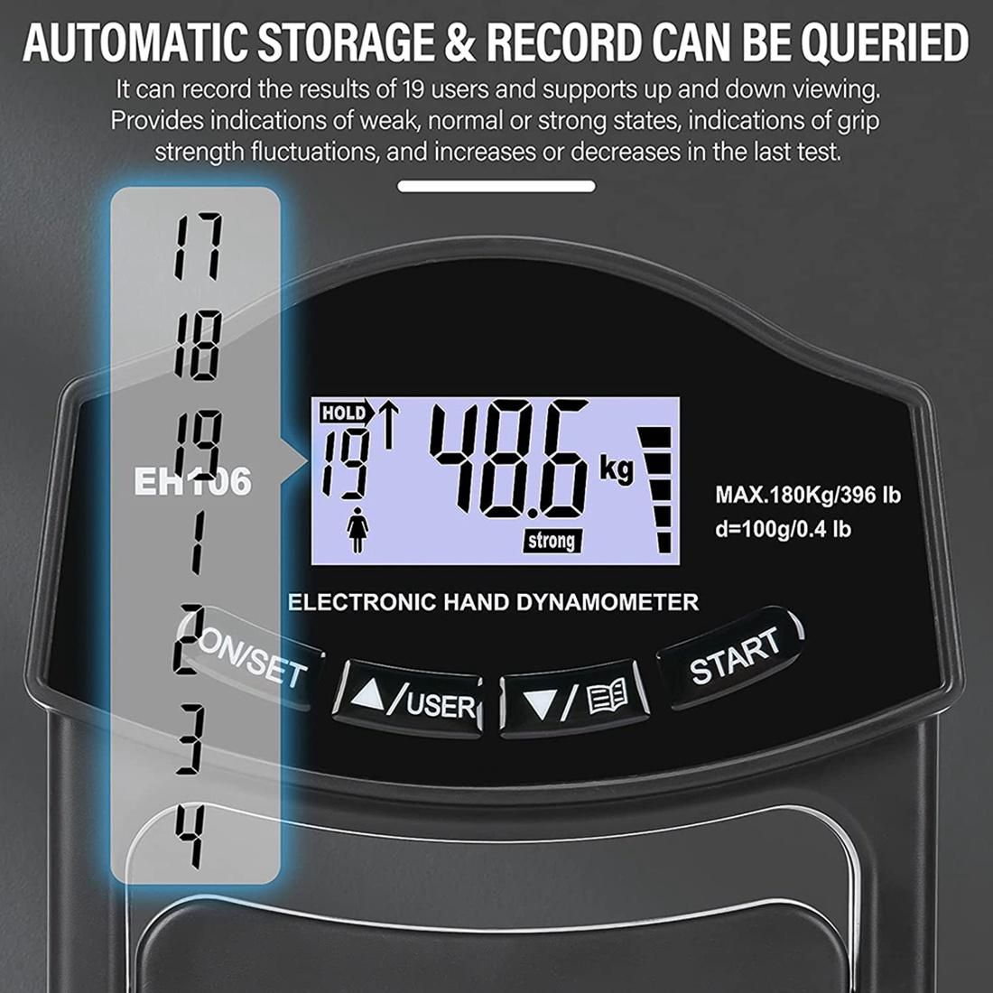 Grip Strength Tester 396Lbs180Kg Digital Hand Dynamometer Grip Strength Meter USB LCD Screen Hand Grip Dynamometer