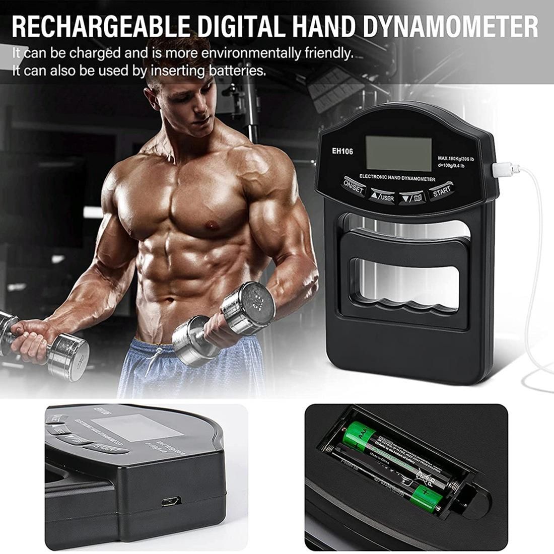 Grip Strength Tester 396Lbs180Kg Digital Hand Dynamometer Grip Strength Meter USB LCD Screen Hand Grip Dynamometer
