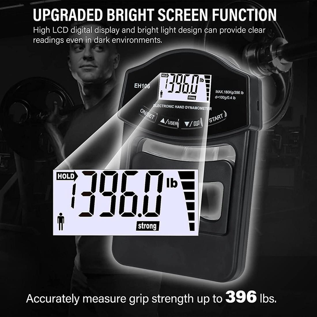 Grip Strength Tester 396Lbs180Kg Digital Hand Dynamometer Grip Strength Meter USB LCD Screen Hand Grip Dynamometer
