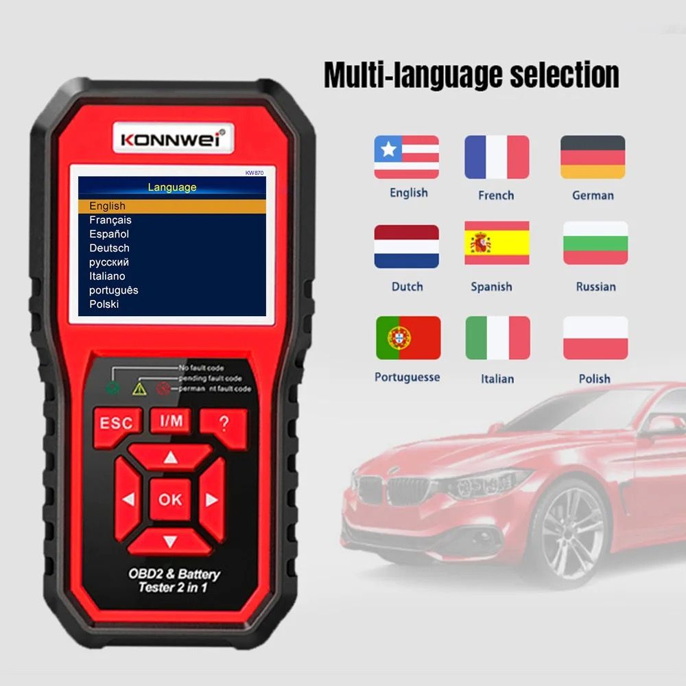 KW-870 MultiFunctional Battery Tester & OBD II Scanner For Cars, Motorcycle, Motors Diagnostic Tool
