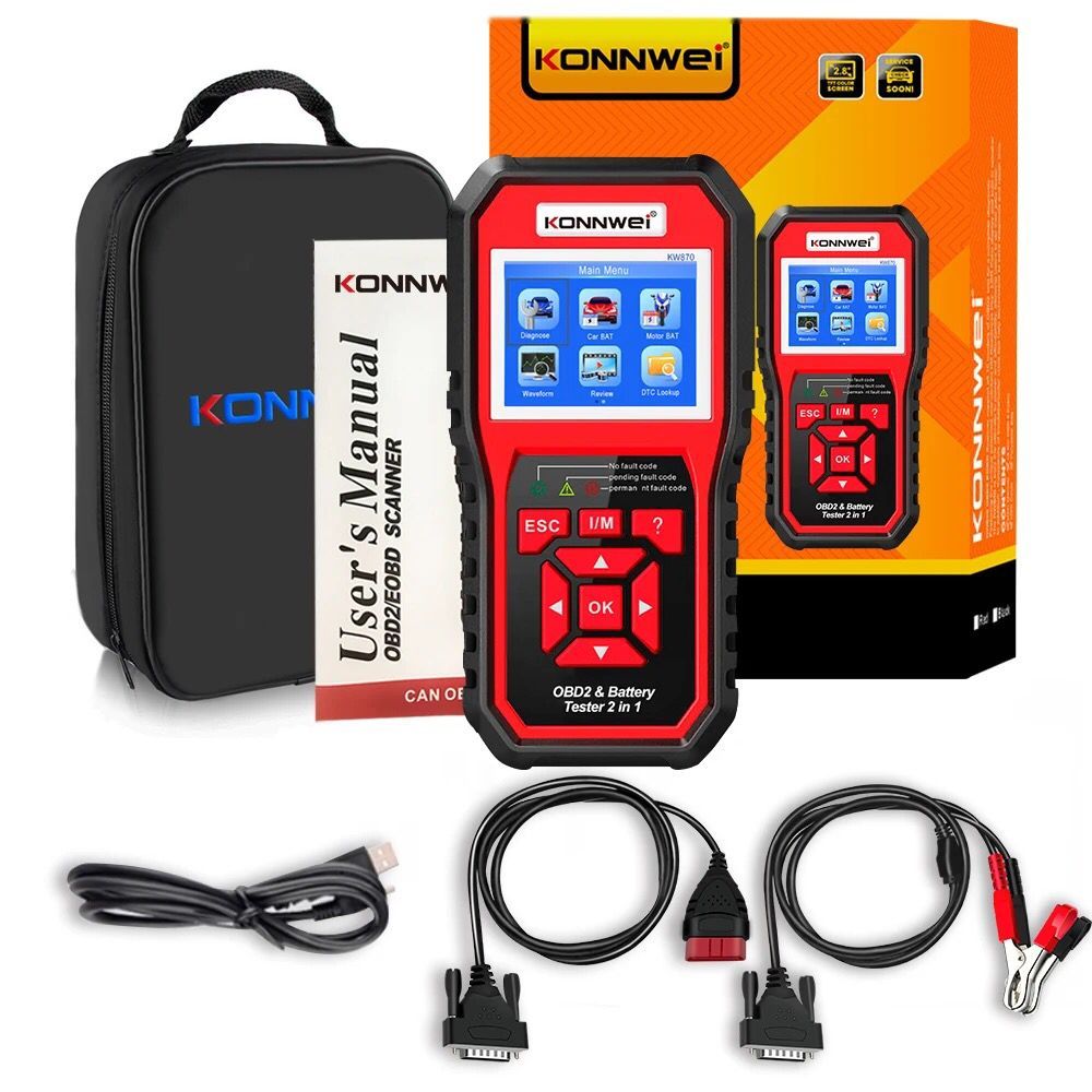 KW-870 MultiFunctional Battery Tester & OBD II Scanner For Cars, Motorcycle, Motors Diagnostic Tool