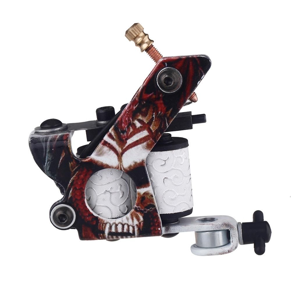 New Pro Tattoo Machine Gun Shader Liner 10 Wrap Coils Free Spring Multicolour Senior Cast Iron