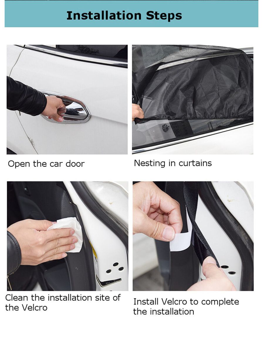 2Pcs Car Window Sunshade Curtains Anti-Mosquito Net Sun Protection Visor Screen Mesh SUV